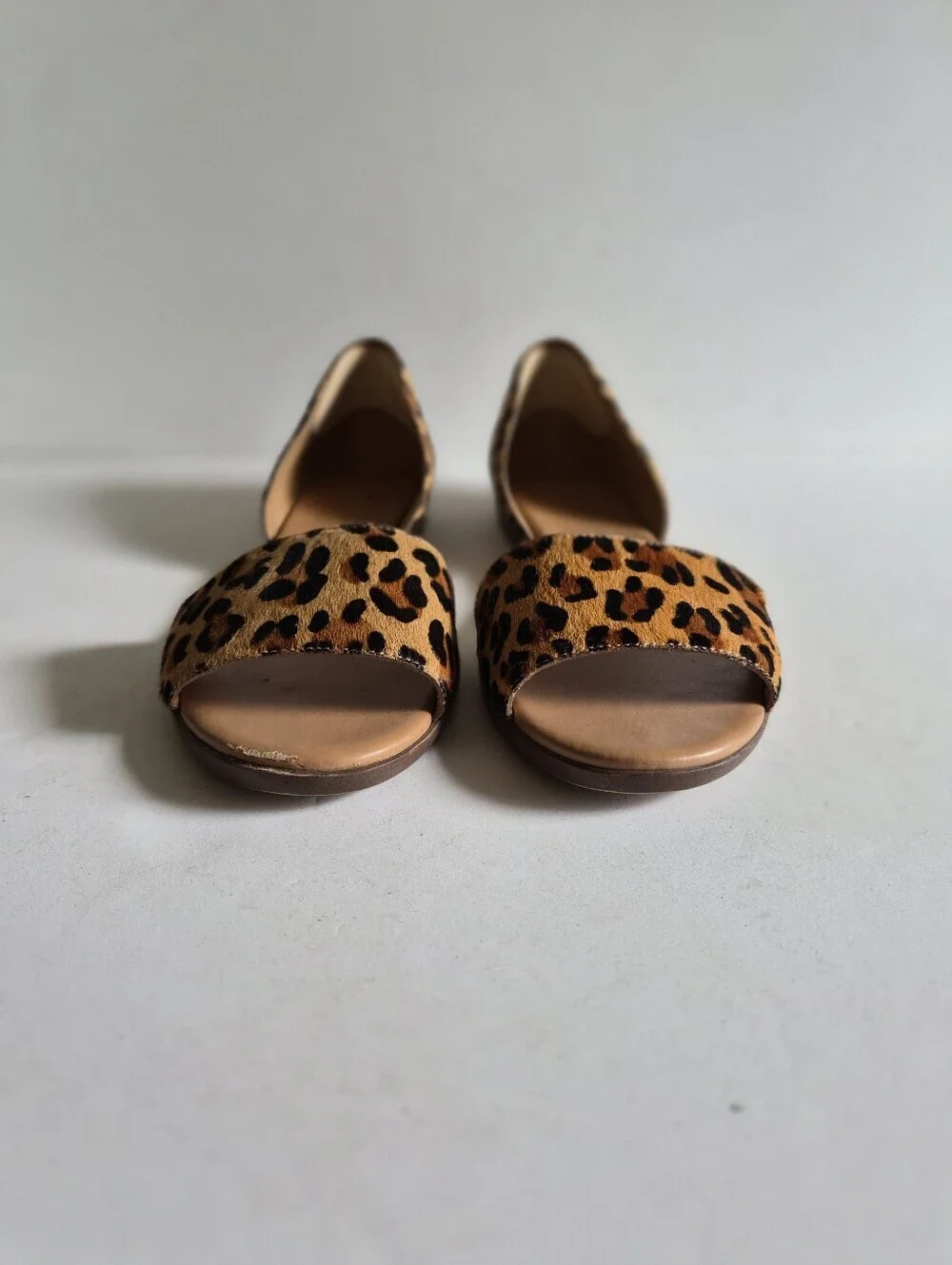 J.Crew Morgan Leopard Calf Hair Peep Toe Flats Size 9.5 Brown Tan Animal Print